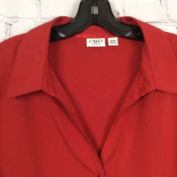 Cato Women’s Plus Size 22/24 Button Up Blouse Red Long Sleeve Stretch Fitted - Picture 9 of 10